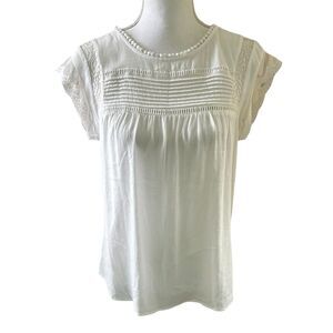 Daniel Rainn White Lace Trim Peasant Blouse Boho Rayon Top Medium